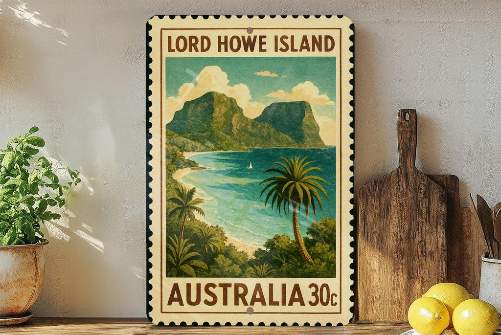 Lord Howe Island Australia Metal Sign – Vintage Travel Stamp Style Wall Art for Home, Office, or Beach House Decor — photo 1