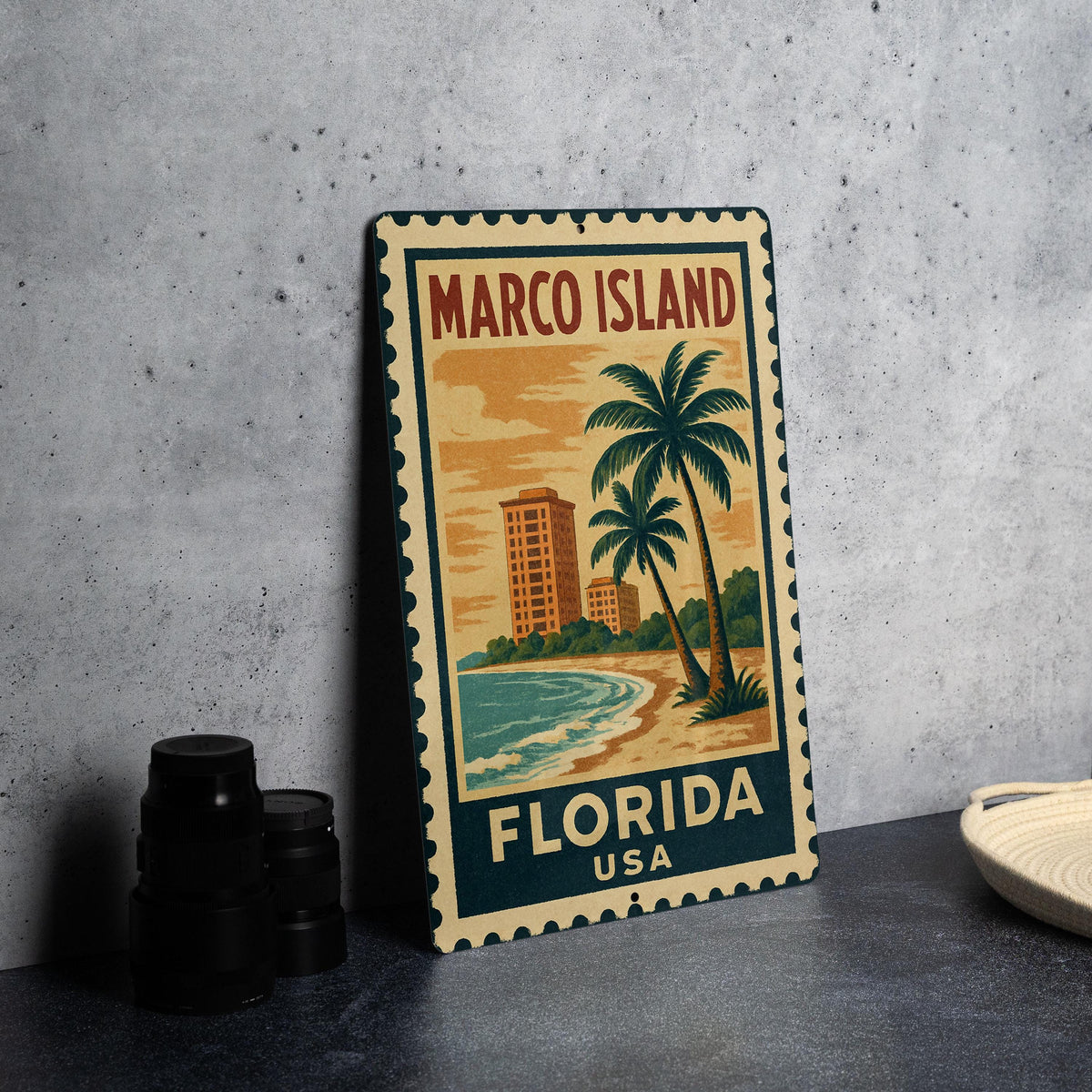 Marco Island Florida Metal Sign – Vintage Stamp Style Wall Art, Rustic Beach Home Decor, USA Travel Souvenir Plaque — photo 4