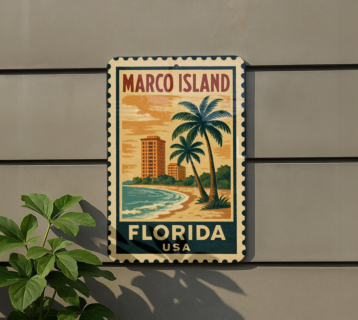 Marco Island Florida Metal Sign – Vintage Stamp Style Wall Art, Rustic Beach Home Decor, USA Travel Souvenir Plaque — photo 5