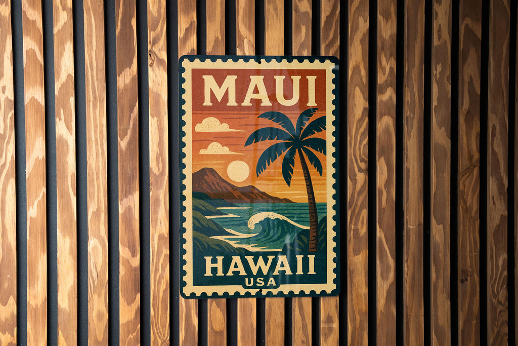 Maui Hawaii Stamp Style Metal Sign – Vintage Travel Wall Art, Tropical USA Souvenir Decor for Home or Office — photo 3