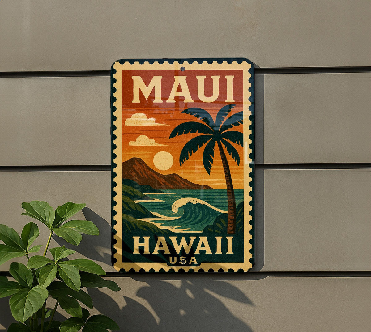 Maui Hawaii Stamp Style Metal Sign – Vintage Travel Wall Art, Tropical USA Souvenir Decor for Home or Office — photo 5