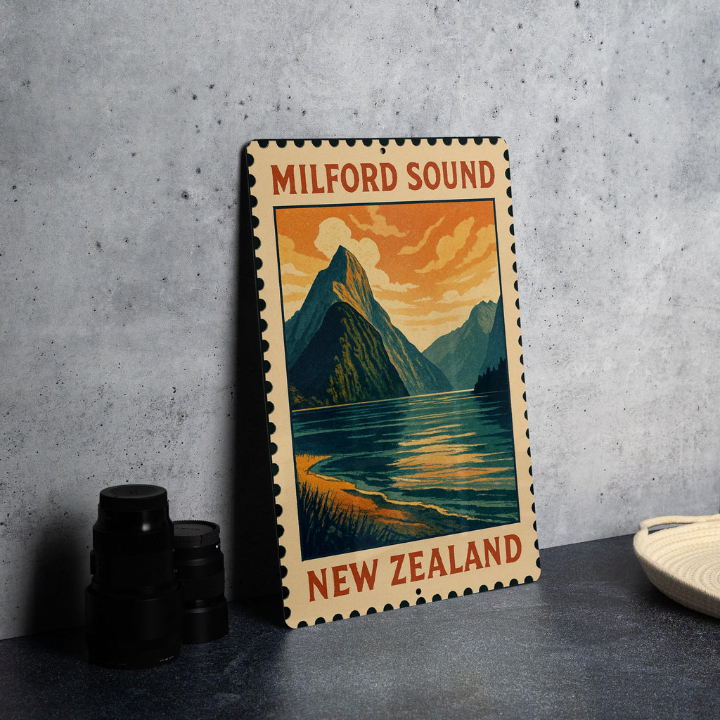 Milford Sound New Zealand Metal Sign – Vintage Travel Poster Style Wall Art, Retro Stamp Design Home Decor Plaque — photo 4