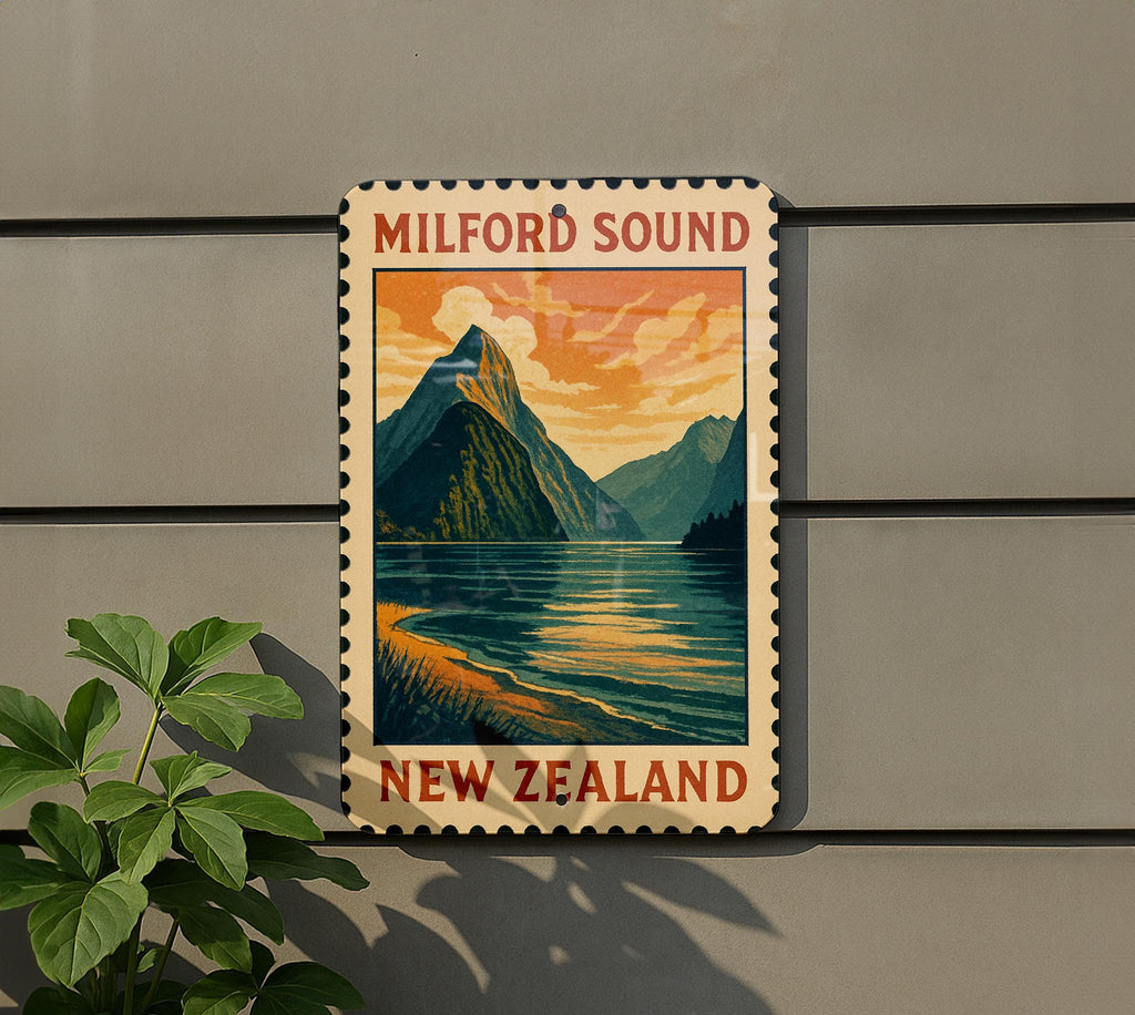 Milford Sound New Zealand Metal Sign – Vintage Travel Poster Style Wall Art, Retro Stamp Design Home Decor Plaque — photo 5