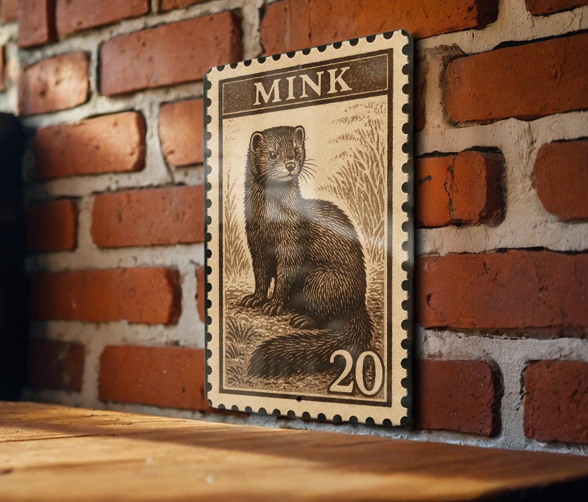 Vintage Mink  Metal Sign – Retro Stamp Style Wall Art for Garage, Bar, Man Cave, Rustic Home Decor — photo 1