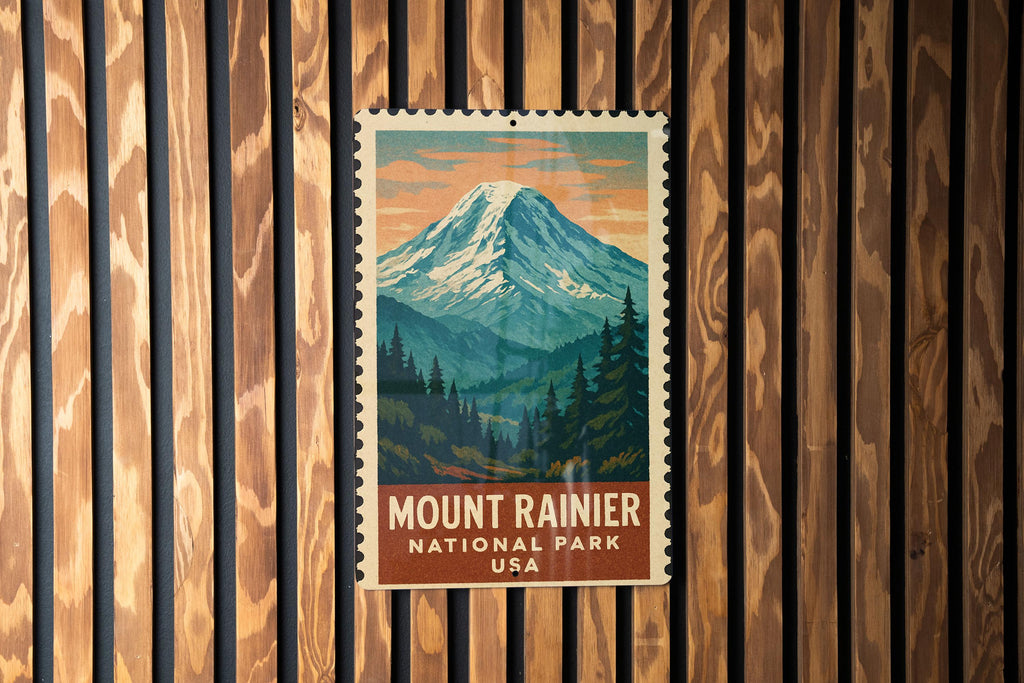 Mount Rainier National Park Metal Sign – Vintage Stamp Style Wall Art, Rustic Outdoor Decor, National Parks Collectible — photo 2