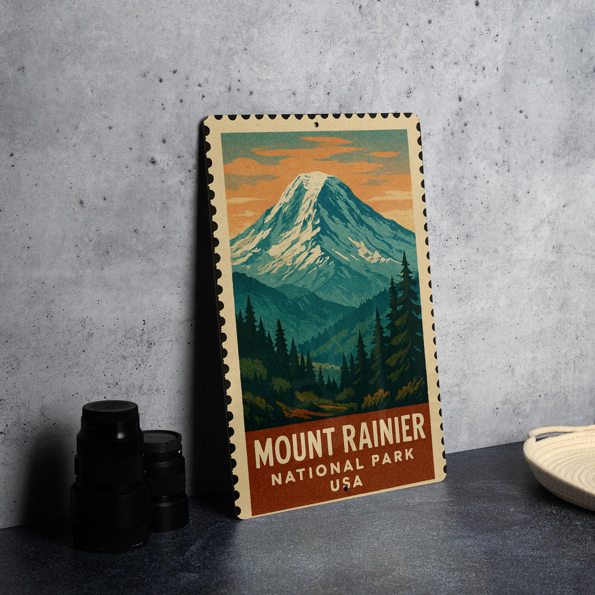 Mount Rainier National Park Metal Sign – Vintage Stamp Style Wall Art, Rustic Outdoor Decor, National Parks Collectible — photo 4