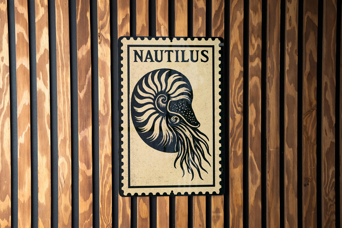 Nautilus Metal Sign  – Vintage Stamp Style Ocean Wall Art, Nautical Decor, Sea Life Rustic Metal Artwork — photo 2