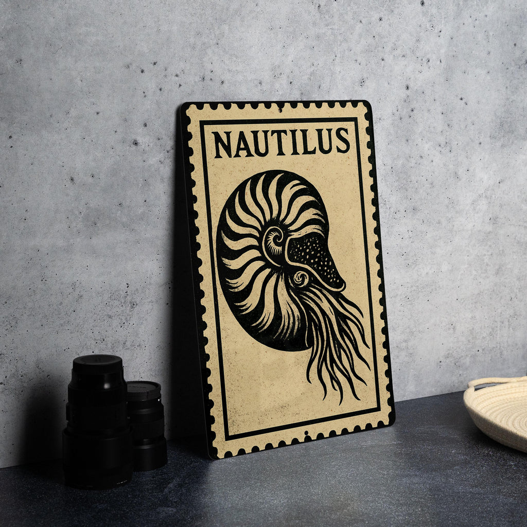 Nautilus Metal Sign  – Vintage Stamp Style Ocean Wall Art, Nautical Decor, Sea Life Rustic Metal Artwork — photo 4