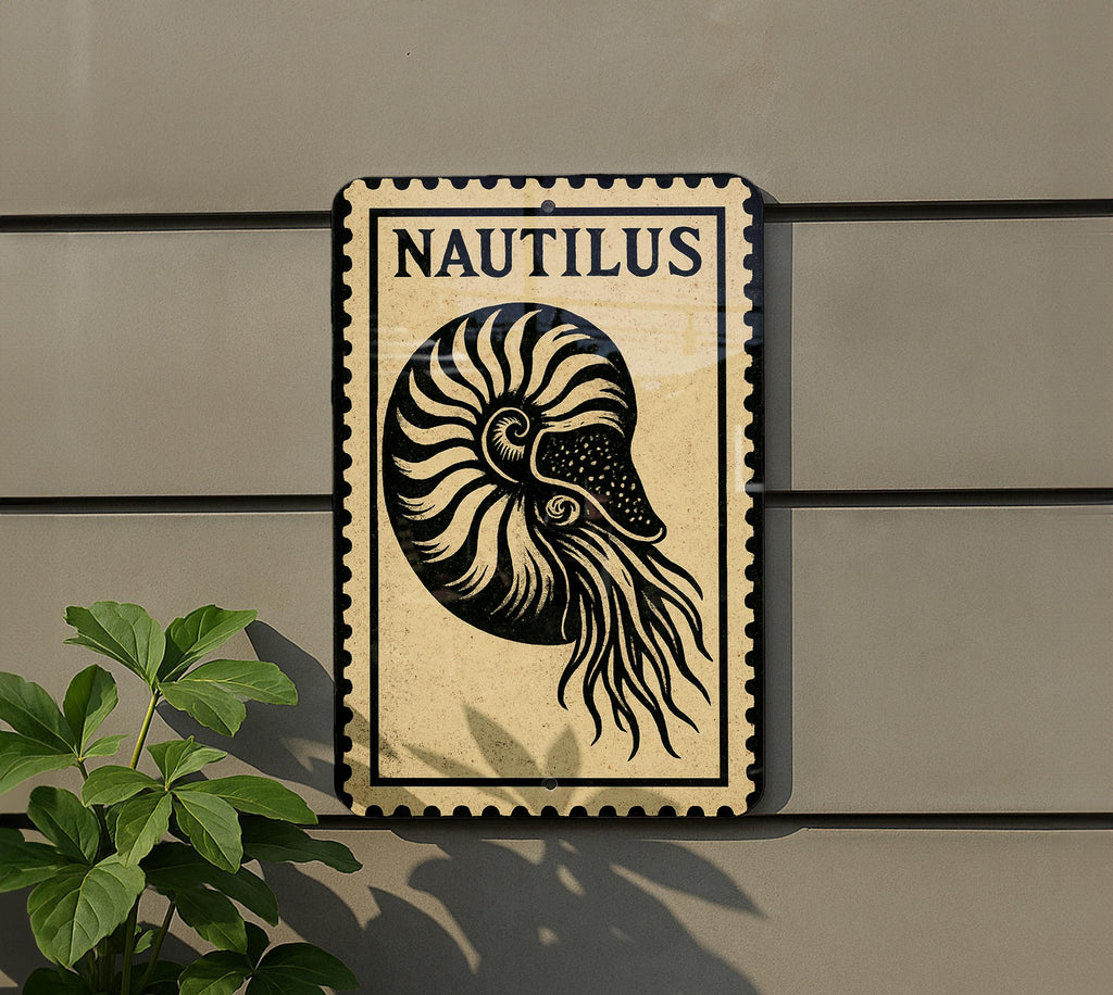 Nautilus Metal Sign  – Vintage Stamp Style Ocean Wall Art, Nautical Decor, Sea Life Rustic Metal Artwork — photo 5