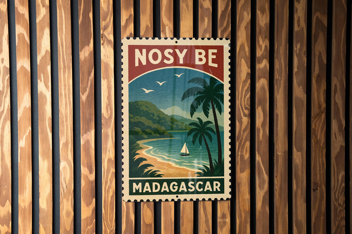 Nosy Be Madagascar Metal Sign – Vintage Travel Stamp Style Wall Art, Tropical Island Decor, Aluminum Plaque — photo 3