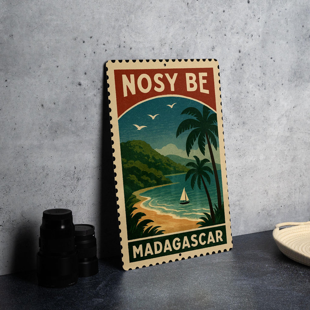 Nosy Be Madagascar Metal Sign – Vintage Travel Stamp Style Wall Art, Tropical Island Decor, Aluminum Plaque — photo 4