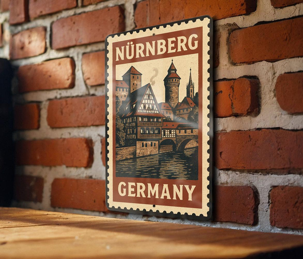 Nuremberg Germany Metal Wall Art – Vintage Travel Stamp Style Tin Sign for Home or Office Decor — photo 2