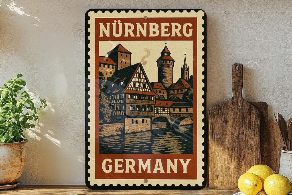 Nuremberg Germany Metal Wall Art – Vintage Travel Stamp Style Tin Sign for Home or Office Decor — photo 3