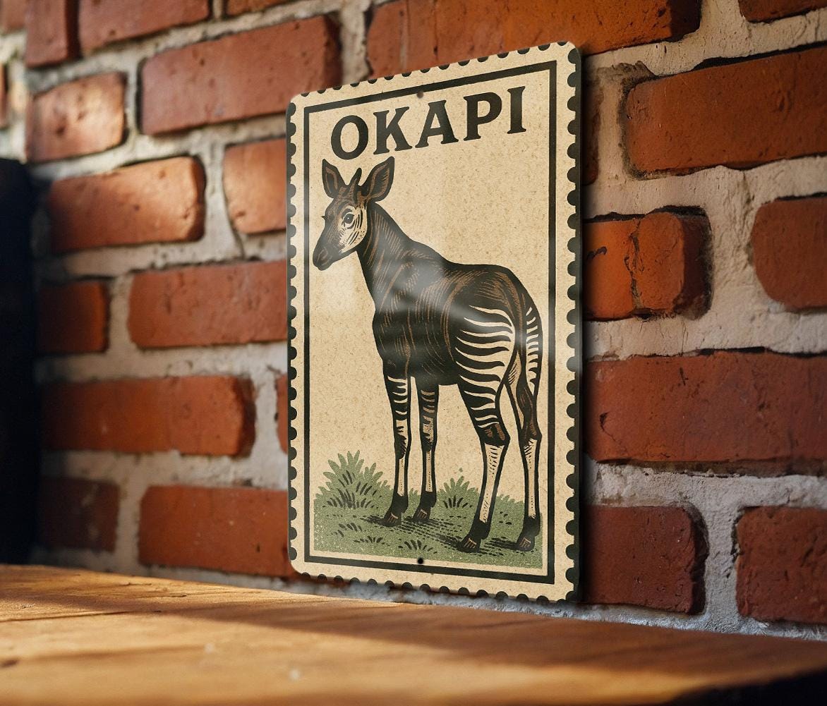 Okapi Stamp Art Metal Sign – Vintage Style Wall Decor, Wildlife Animal Poster Print, Rustic Farmhouse Home Signage — photo 2