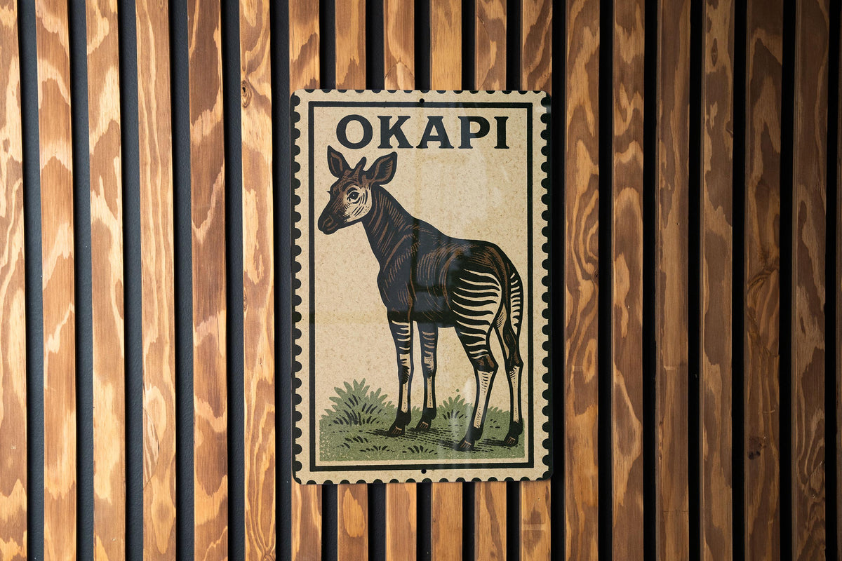 Okapi Stamp Art Metal Sign – Vintage Style Wall Decor, Wildlife Animal Poster Print, Rustic Farmhouse Home Signage — photo 3