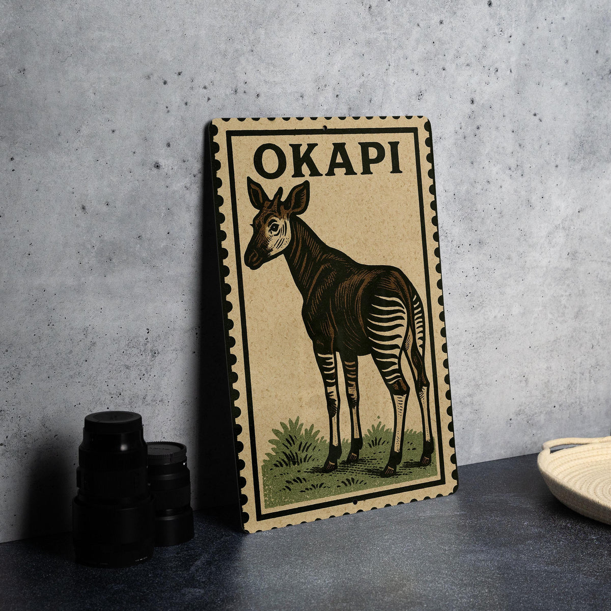 Okapi Stamp Art Metal Sign – Vintage Style Wall Decor, Wildlife Animal Poster Print, Rustic Farmhouse Home Signage — photo 4