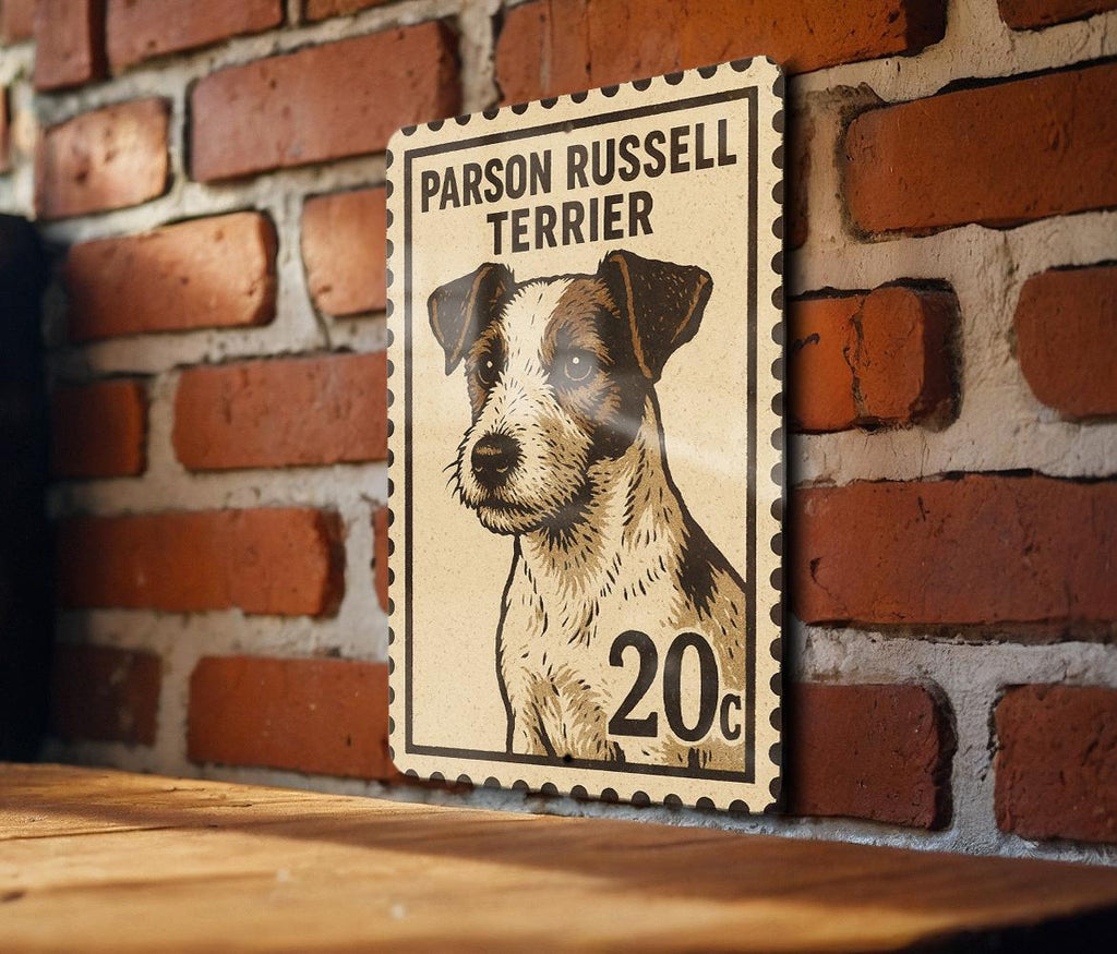 Parson Russell Terrier Dog Metal Sign – Vintage Stamp Style Wall Art for Home, Farmhouse, Porch or Dog Lover Gift — photo 1