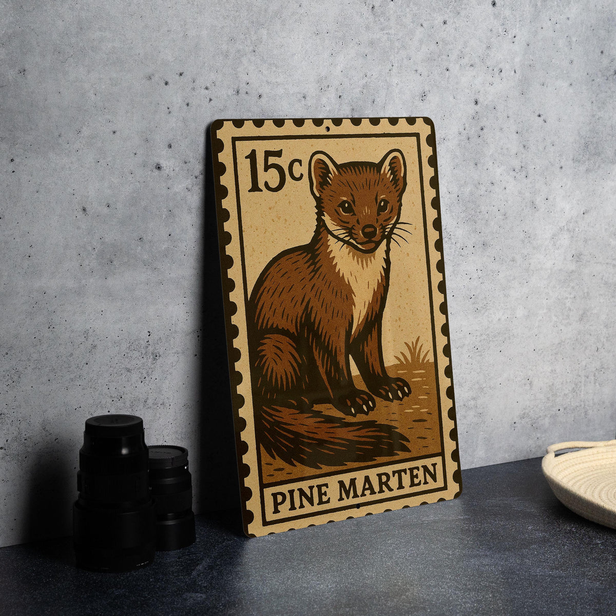 Pine Marten Metal Sign – Vintage Stamp Style Wall Art, Wildlife Decor for Cabin, Rustic Lodge or Nature Lovers — photo 4