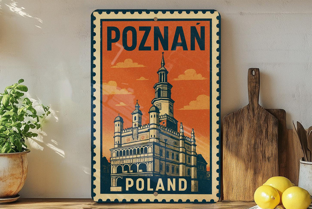 Poznan Poland Stamp Style Wall Art – Vintage Travel Metal Sign for Home Decor or Gift — photo 1
