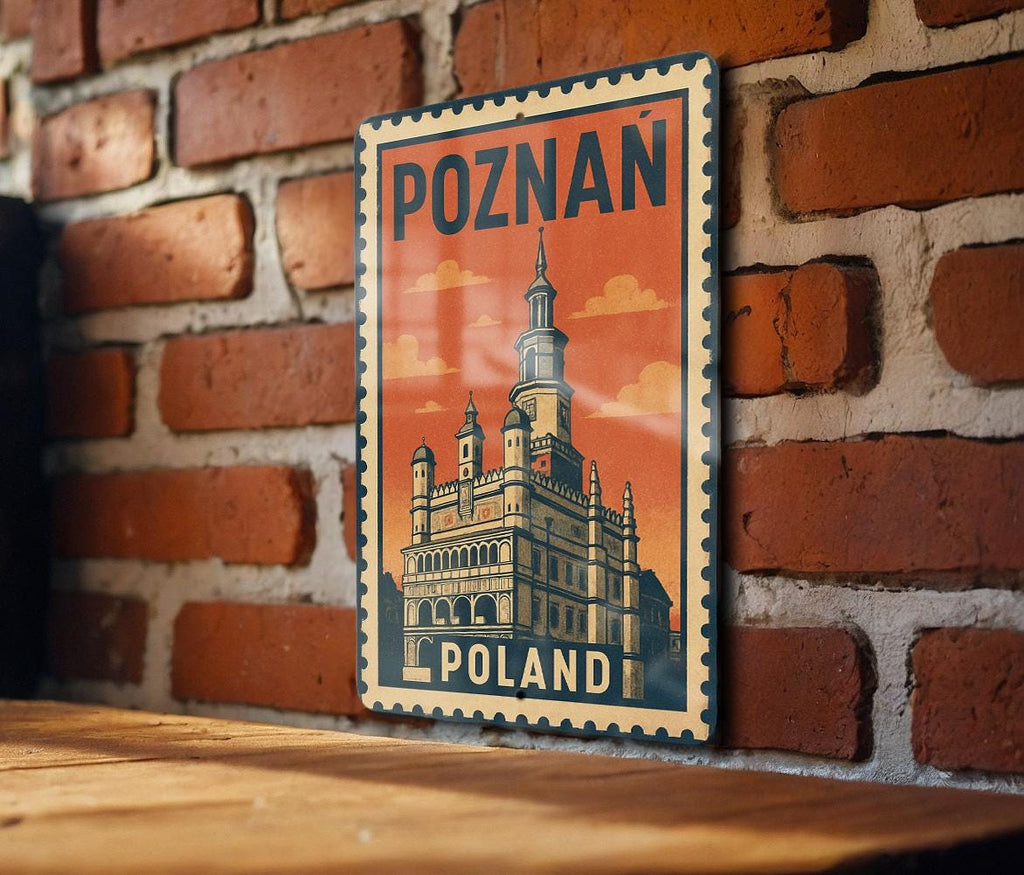 Poznan Poland Stamp Style Wall Art – Vintage Travel Metal Sign for Home Decor or Gift — photo 3