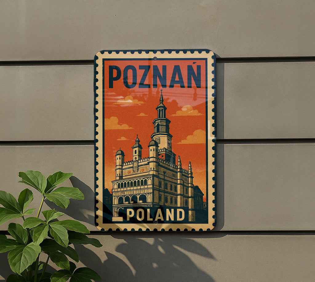 Poznan Poland Stamp Style Wall Art – Vintage Travel Metal Sign for Home Decor or Gift — photo 5