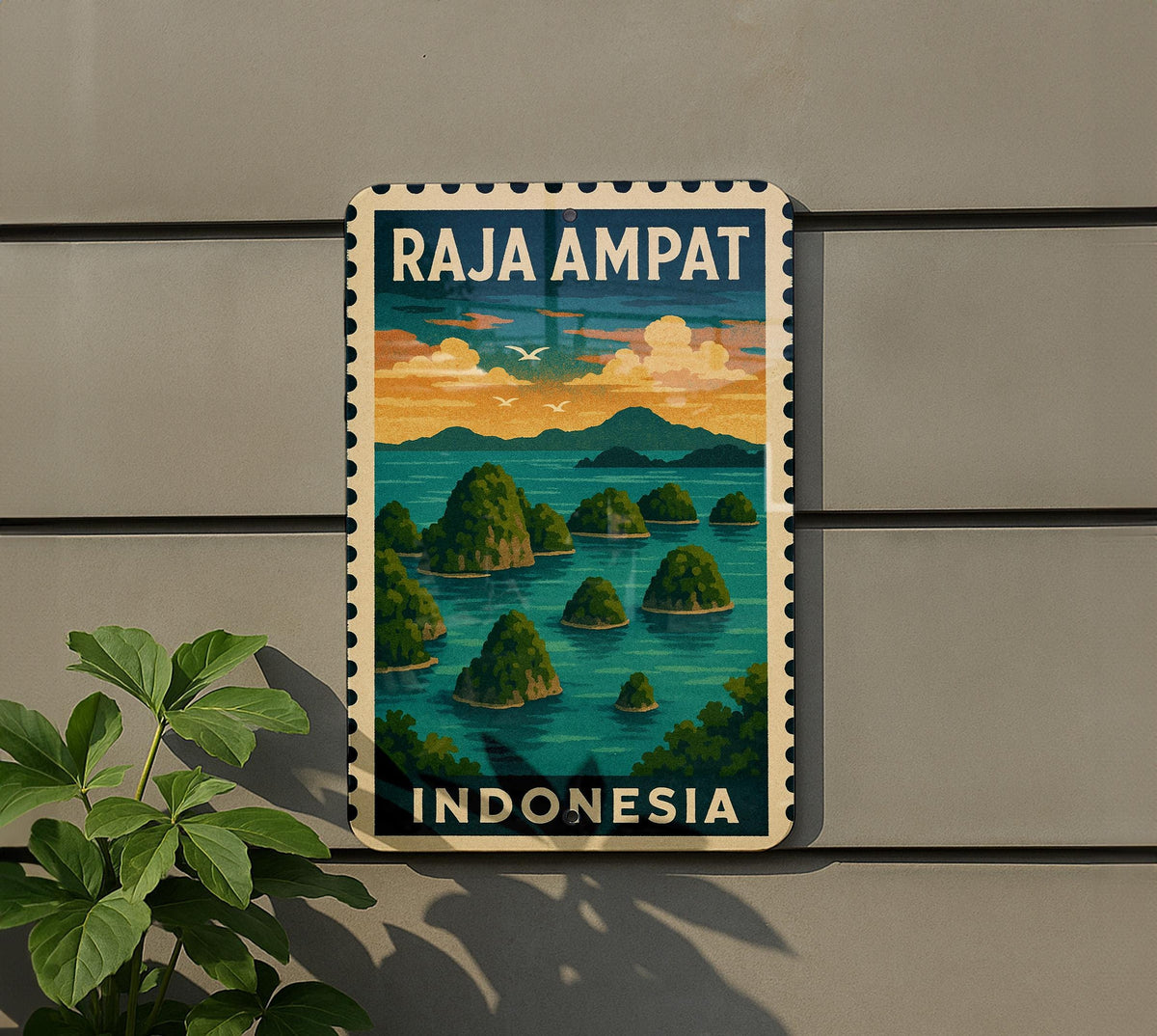 Raja Ampat Indonesia Metal Sign – Vintage Stamp Style Wall Art, Tropical Travel Decor, Tin Sign for Home or Office — photo 5