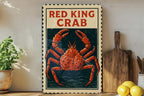 Red King Crab Stamp Art Metal Sign – Vertical Nautical Wall Decor for Kitchen, Bar, Beach House, Coastal Seafood Lovers — photo 2