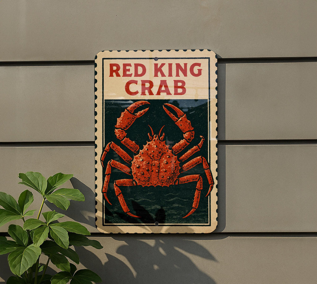 Red King Crab Stamp Art Metal Sign – Vertical Nautical Wall Decor for Kitchen, Bar, Beach House, Coastal Seafood Lovers — photo 5