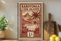 Rarotonga Cook Islands Stamp Art Metal Sign – Vintage Travel Poster Style Wall Decor for Home or Office — photo 1