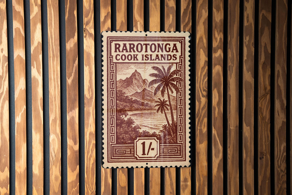 Rarotonga Cook Islands Stamp Art Metal Sign – Vintage Travel Poster Style Wall Decor for Home or Office — photo 2