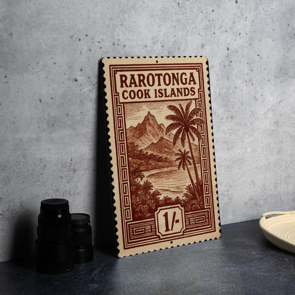 Rarotonga Cook Islands Stamp Art Metal Sign – Vintage Travel Poster Style Wall Decor for Home or Office — photo 4