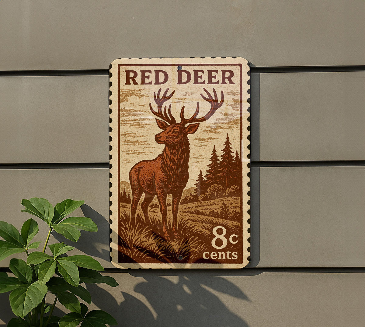 Red Deer Metal Sign | Rustic Wildlife Wall Art | Stamp Style Deer Decor for Cabin, Lodge, or Man Cave — photo 5
