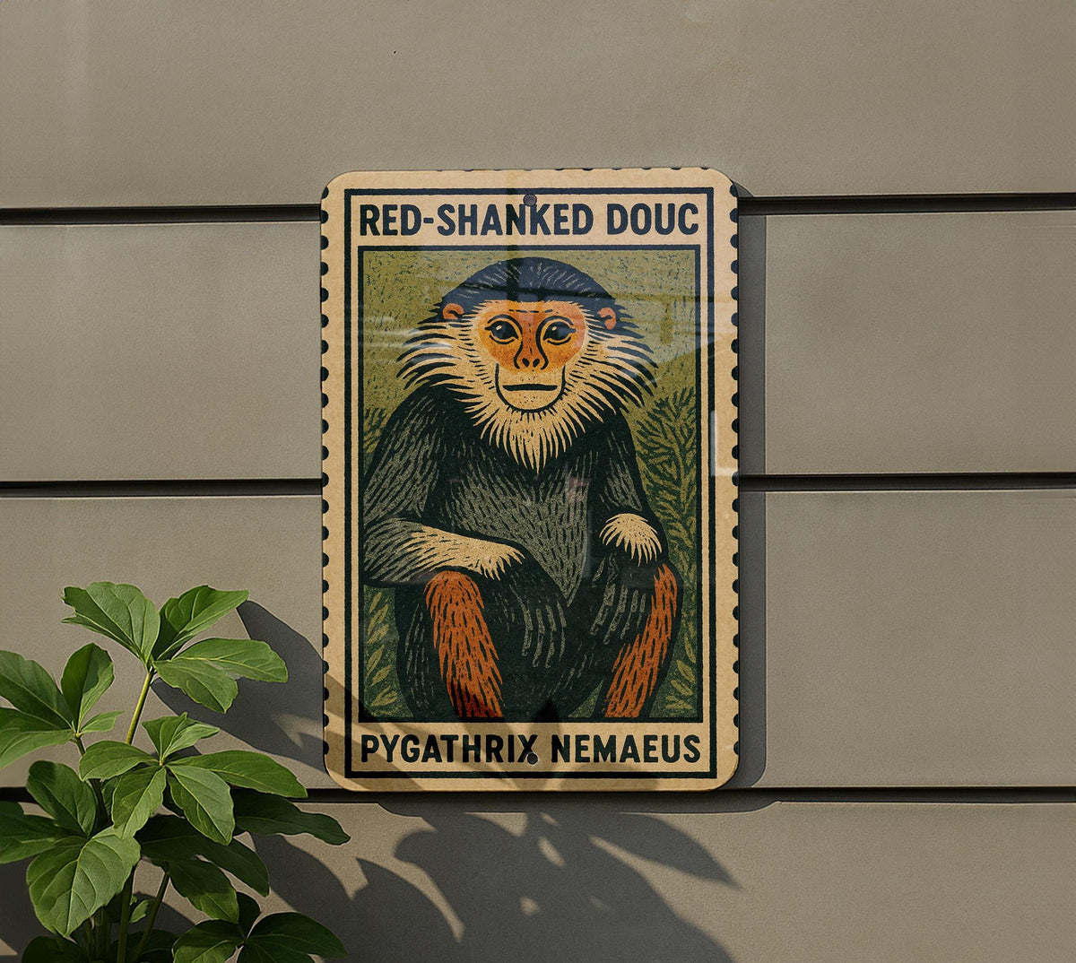 Red-Shanked Douc Metal Sign – Vintage Stamp Style Wall Art, Tropical Primate Decor, Vertical Aluminum Wildlife Print — photo 5