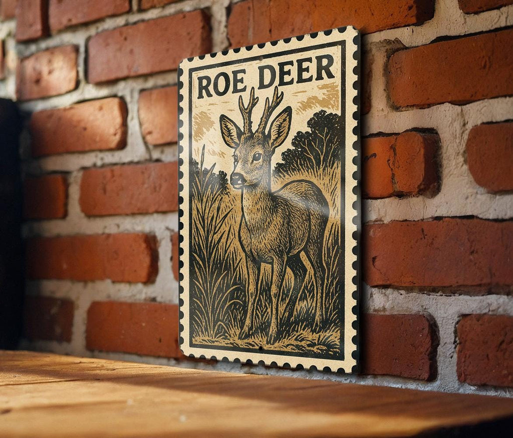 Roe Deer Stamp Style Metal Sign – Rustic Wildlife Wall Art for Cabin, Lodge, or Nature Decor — photo 3