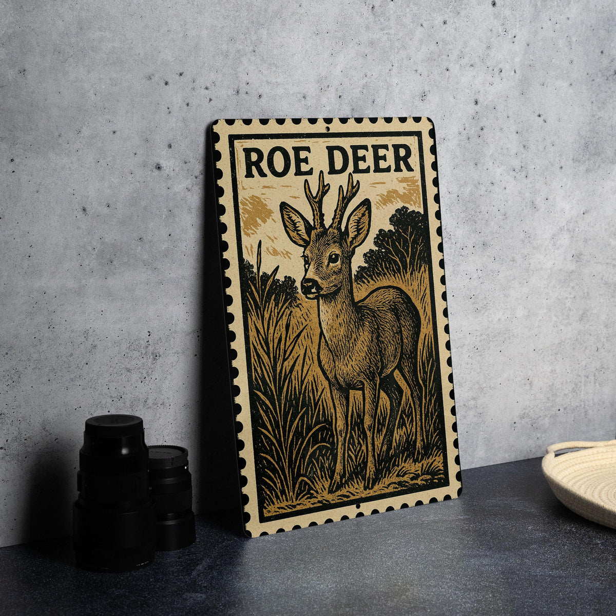 Roe Deer Stamp Style Metal Sign – Rustic Wildlife Wall Art for Cabin, Lodge, or Nature Decor — photo 4