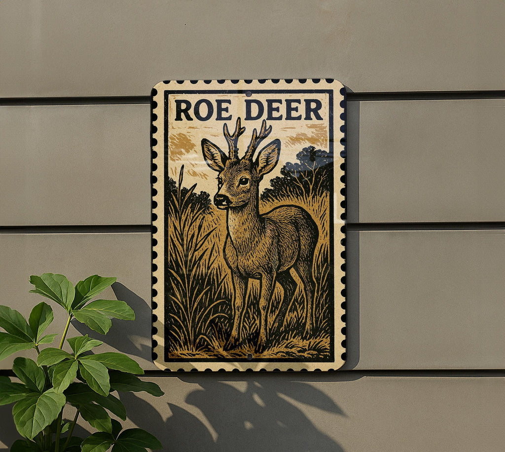 Roe Deer Stamp Style Metal Sign – Rustic Wildlife Wall Art for Cabin, Lodge, or Nature Decor — photo 5