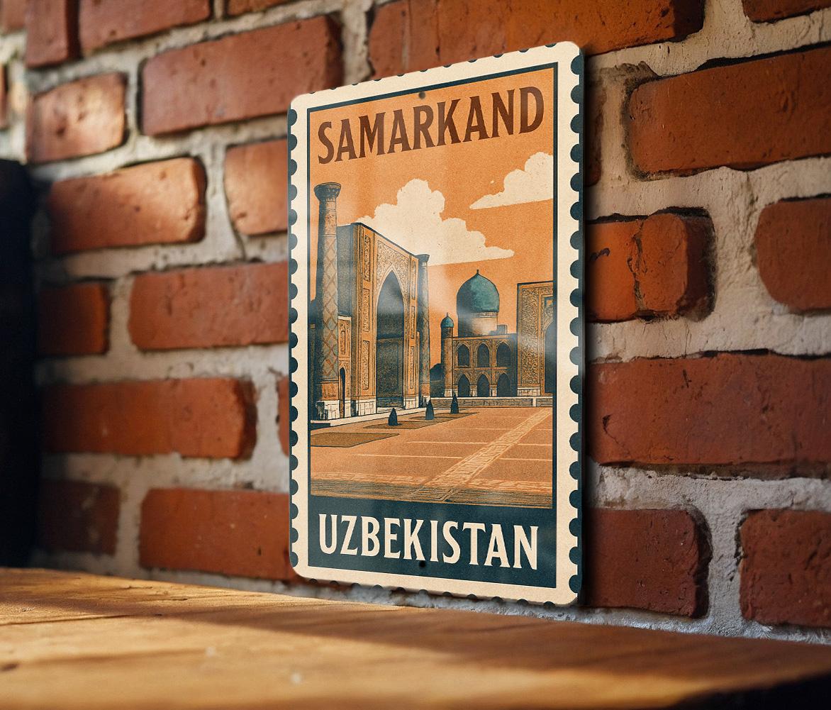 Samarkand Uzbekistan Metal Wall Art – Vintage Stamp Style Travel Sign, Rustic Home Decor Gift — photo 3