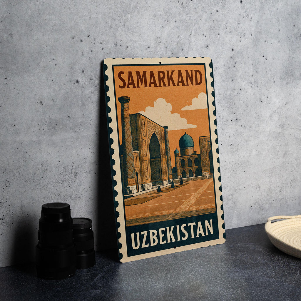 Samarkand Uzbekistan Metal Wall Art – Vintage Stamp Style Travel Sign, Rustic Home Decor Gift — photo 4