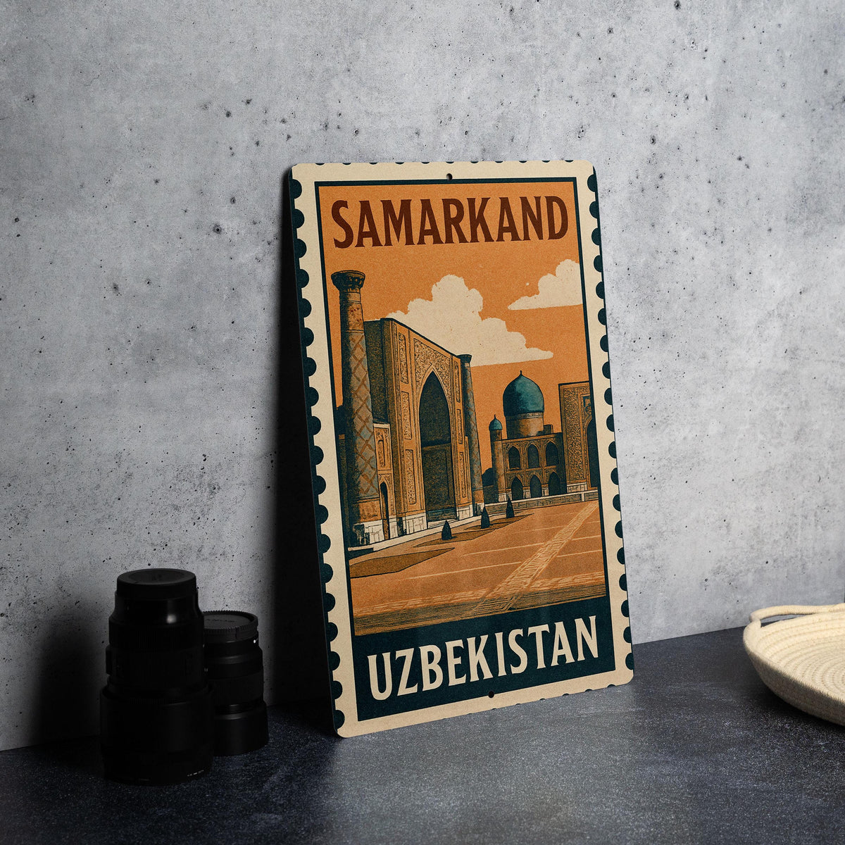 Samarkand Uzbekistan Metal Wall Art – Vintage Stamp Style Travel Sign, Rustic Home Decor Gift — photo 4