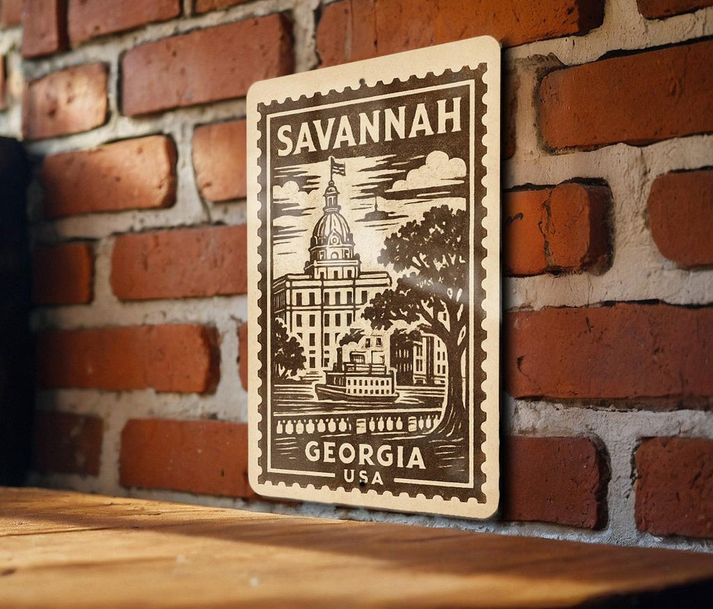 Savannah Georgia Metal Sign – Vintage Stamp Style Wall Art, Rustic Home Decor, Southern USA Travel Souvenir Gift — photo 2