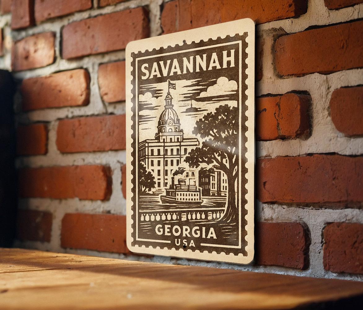 Savannah Georgia Metal Sign – Vintage Stamp Style Wall Art, Rustic Home Decor, Southern USA Travel Souvenir Gift — photo 2