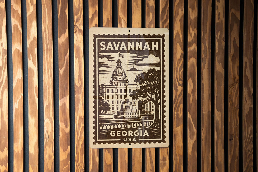 Savannah Georgia Metal Sign – Vintage Stamp Style Wall Art, Rustic Home Decor, Southern USA Travel Souvenir Gift — photo 3