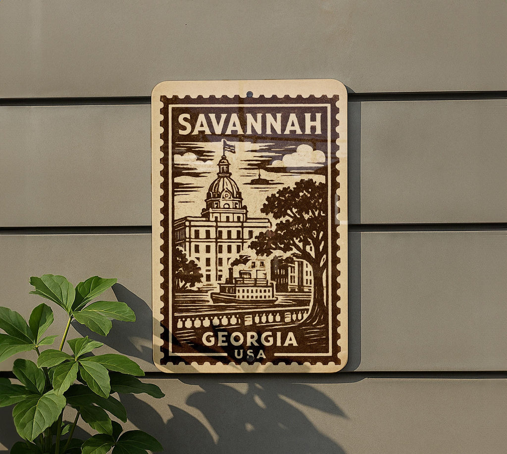 Savannah Georgia Metal Sign – Vintage Stamp Style Wall Art, Rustic Home Decor, Southern USA Travel Souvenir Gift — photo 5