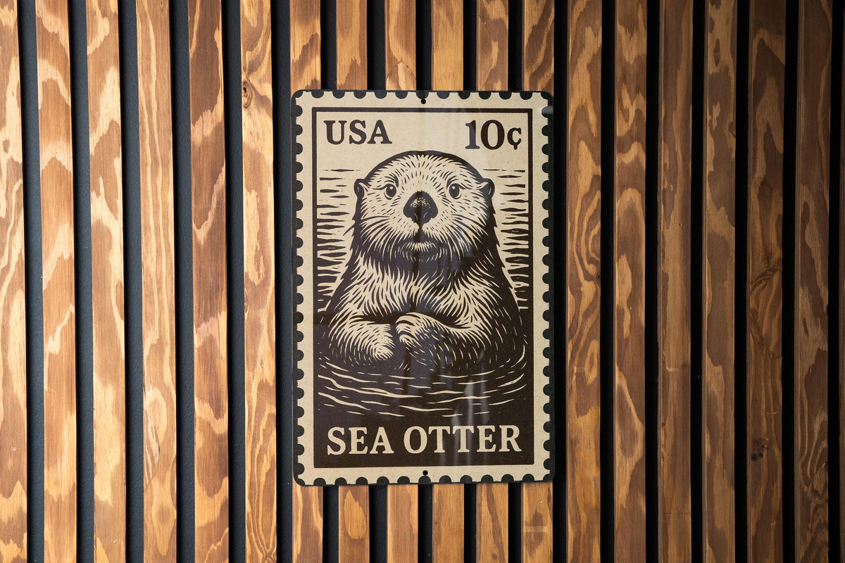 Sea Otter Stamp Art Metal Sign –  Rustic Coastal Wall Decor, Vintage Marine Life Artwork for Beach House — photo 3