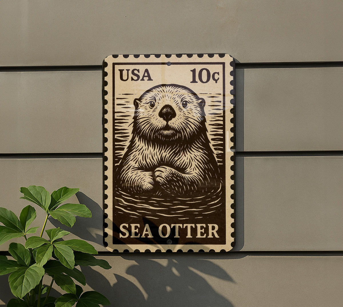 Sea Otter Stamp Art Metal Sign –  Rustic Coastal Wall Decor, Vintage Marine Life Artwork for Beach House — photo 5