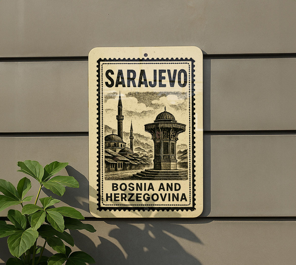 Sarajevo Bosnia Metal Sign – Vintage Stamp Style Wall Art, Rustic Travel Decor, Bosnia and Herzegovina Souvenir Gift — photo 5