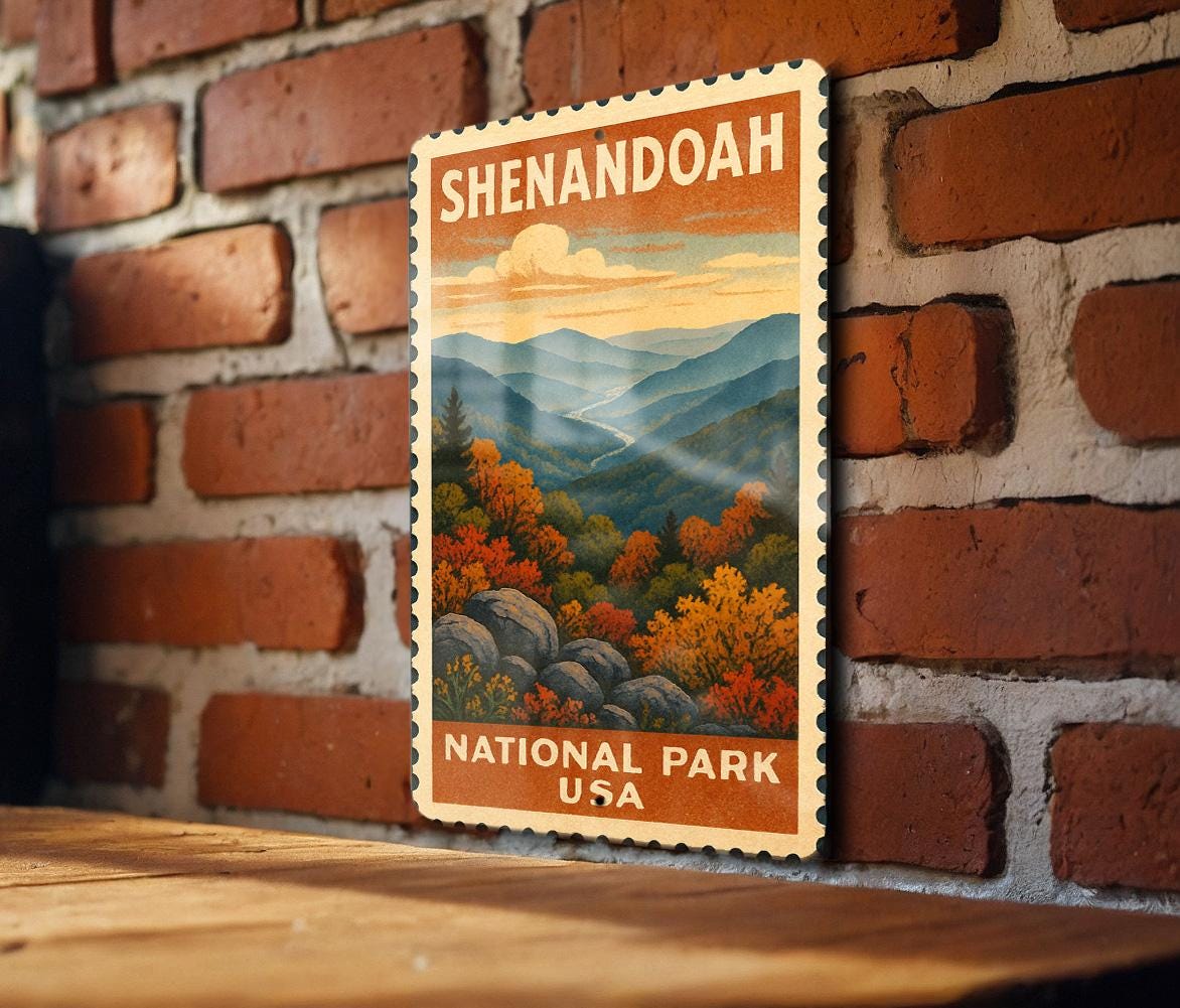 Shenandoah National Park Metal Sign – Vintage Stamp Style Wall Art, Rustic Outdoor Nature Decor, National Park Souvenir Gift — photo 3