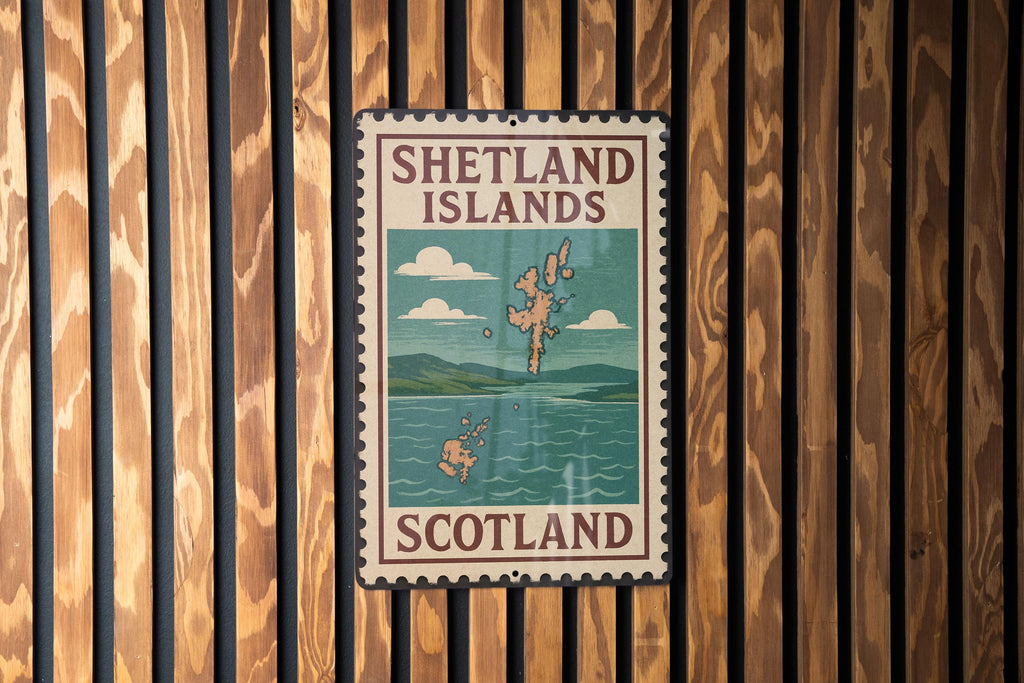 Shetland Islands Scotland Metal Sign – Vintage Stamp Style Wall Art, Rustic Travel Decor, Scottish Souvenir Gift — photo 3
