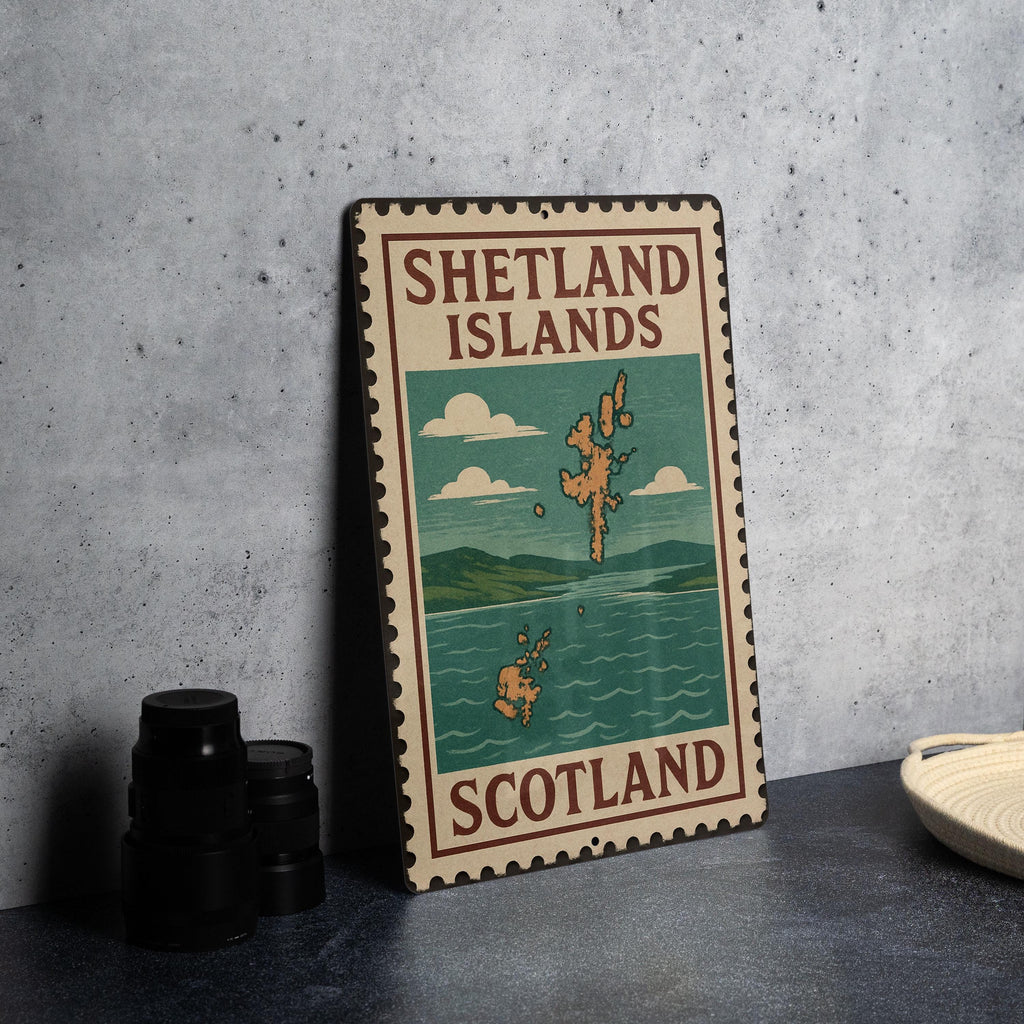 Shetland Islands Scotland Metal Sign – Vintage Stamp Style Wall Art, Rustic Travel Decor, Scottish Souvenir Gift — photo 4
