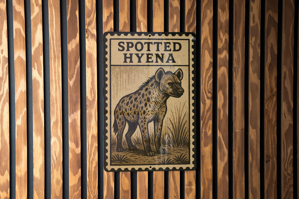 Spotted Hyena Metal Sign – Rustic Safari Wildlife Wall Art, Vintage Animal Decor, Stamp Style Illustration — photo 3